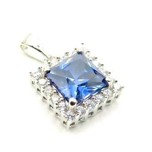 925 STERLING SILVER TANZANITE AND WHITE CUBIC ZIRCONIA PENDANT